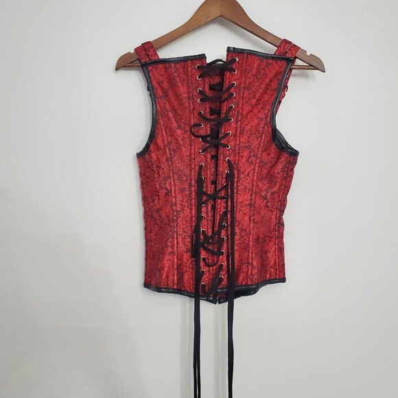 Undbranded Womens Red Toggle Lace Up Corset Size M Steampunk Dark Goth Vampire - Picture 5 of 9